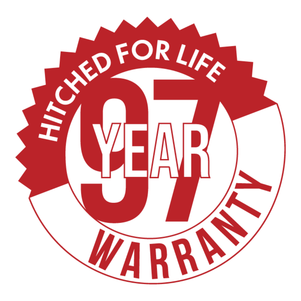 97 year warranty, hitched for life warranty, red on white