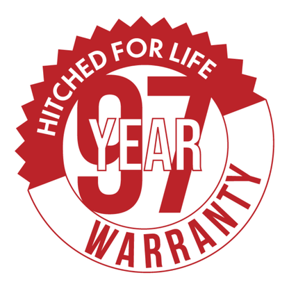 97 year warranty, hitched for life warranty, red on white