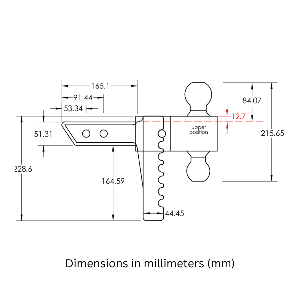 Andersen 6 inch rapid hitch dimension drawing in top location in drop position