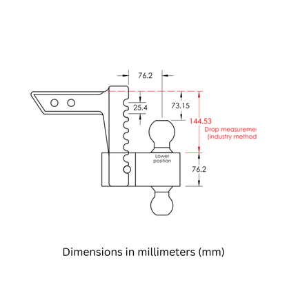 Andersen 6 inch rapid hitch dimension drawing in bottom location in drop position